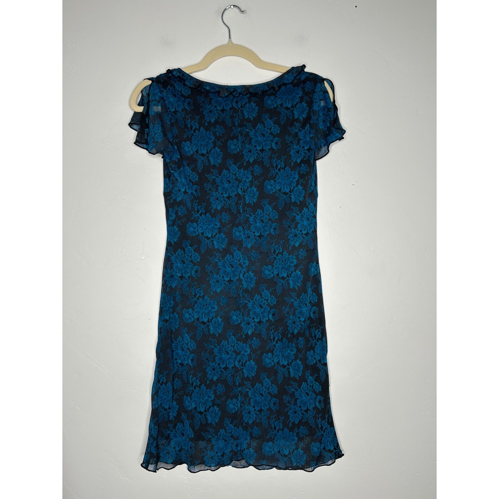 90's City Triangle Mesh Mini Dress Floral Lace Print Size Small Whimsigoth VNTG - Picture 2 of 11